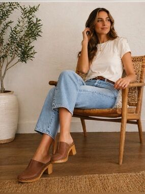 MIA Brown Platform Clog Mules Studded Wooden Heel Slip On Shoes 8.5